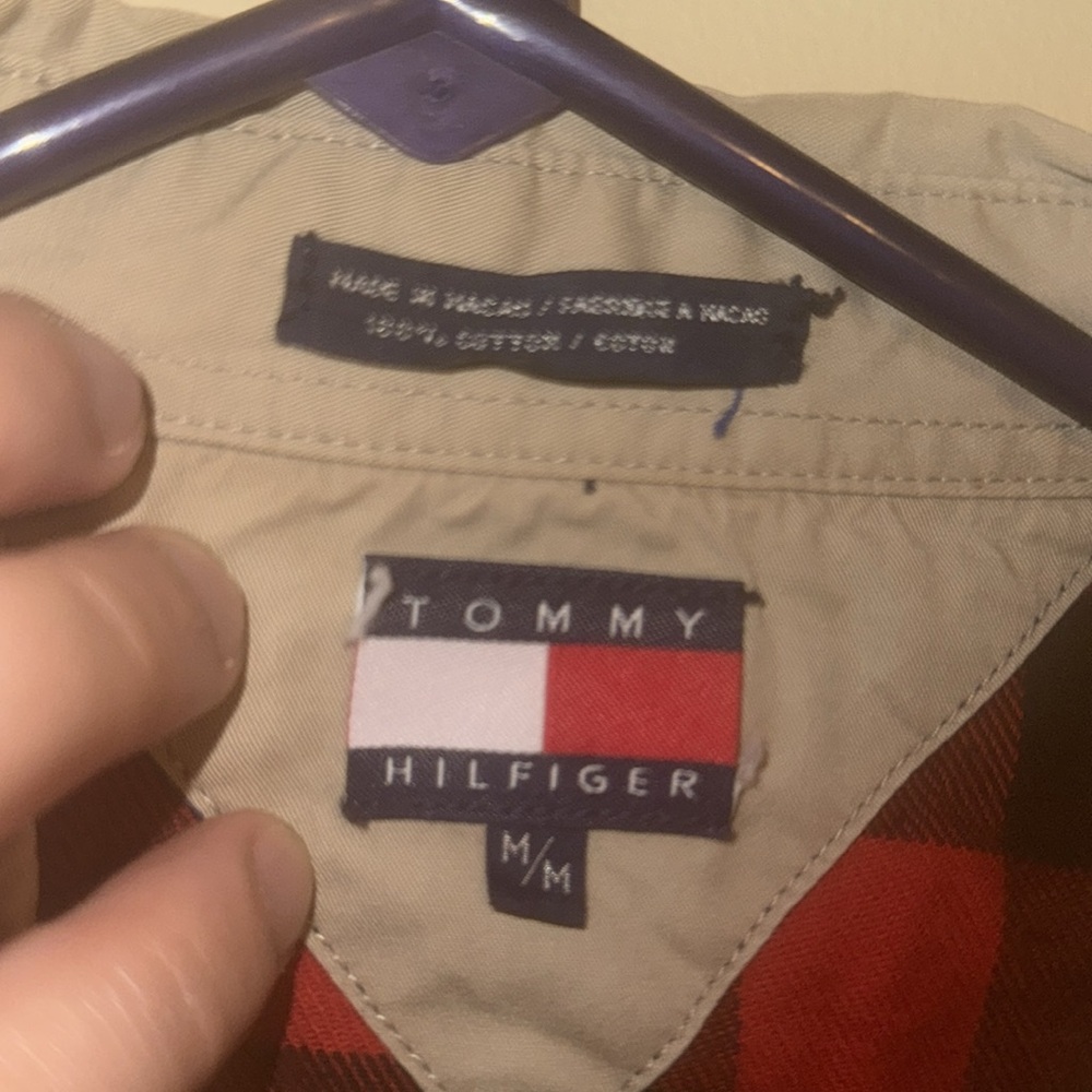Tommy Hilfiger Y2K Denim Button Down Flannel Lined Khaki Elbow Pad Shirt - Picture 2 of 4